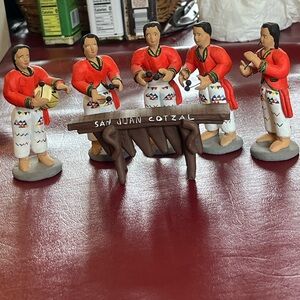 Handcrafted Clay Guatemalan Figurine Set with Marimba